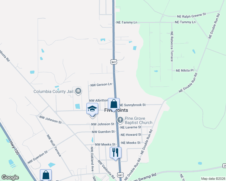 map of restaurants, bars, coffee shops, grocery stores, and more near 2264 U.S. 441 in Lake City