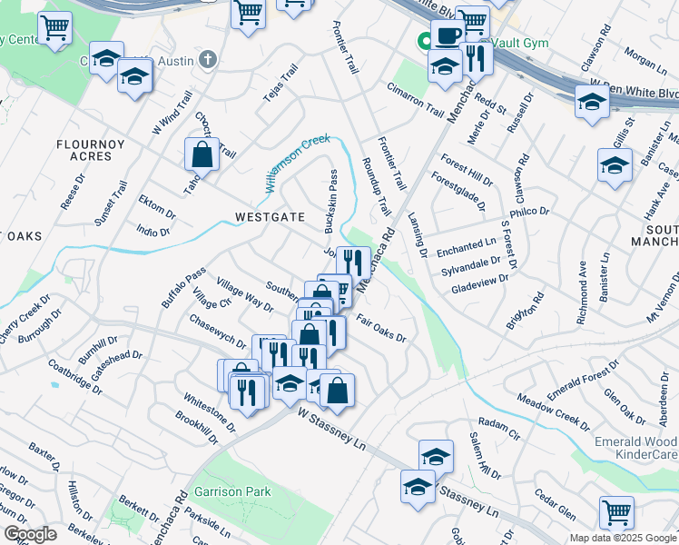 map of restaurants, bars, coffee shops, grocery stores, and more near 2008 Oakglen Drive in Austin