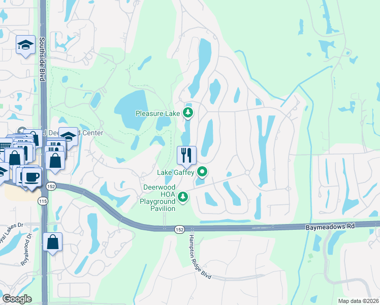 map of restaurants, bars, coffee shops, grocery stores, and more near 8202 Hunters Grove Road in Jacksonville