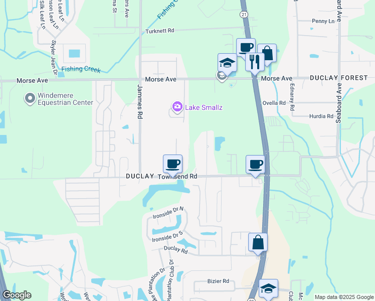map of restaurants, bars, coffee shops, grocery stores, and more near 6205 Townsend Road in Jacksonville