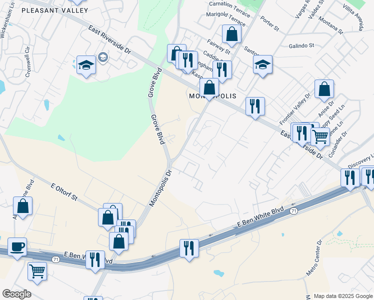 map of restaurants, bars, coffee shops, grocery stores, and more near in Austin