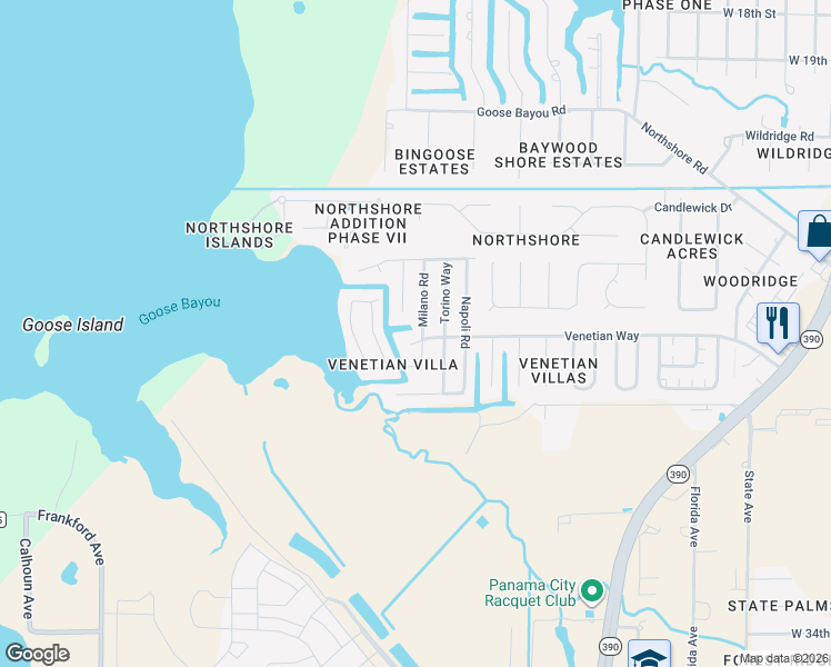 map of restaurants, bars, coffee shops, grocery stores, and more near 3928 Milano Road in Panama City