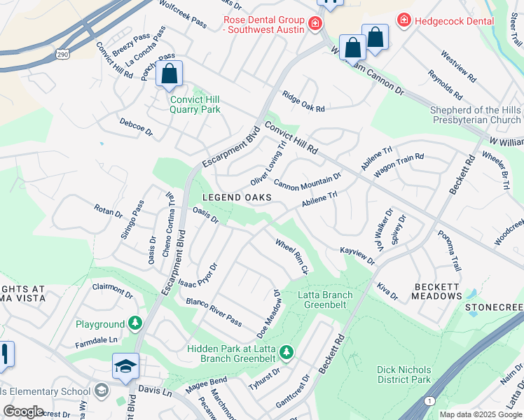 map of restaurants, bars, coffee shops, grocery stores, and more near 6010 Abilene Trail in Austin