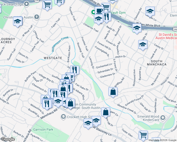 map of restaurants, bars, coffee shops, grocery stores, and more near 4911 Menchaca Road in Austin