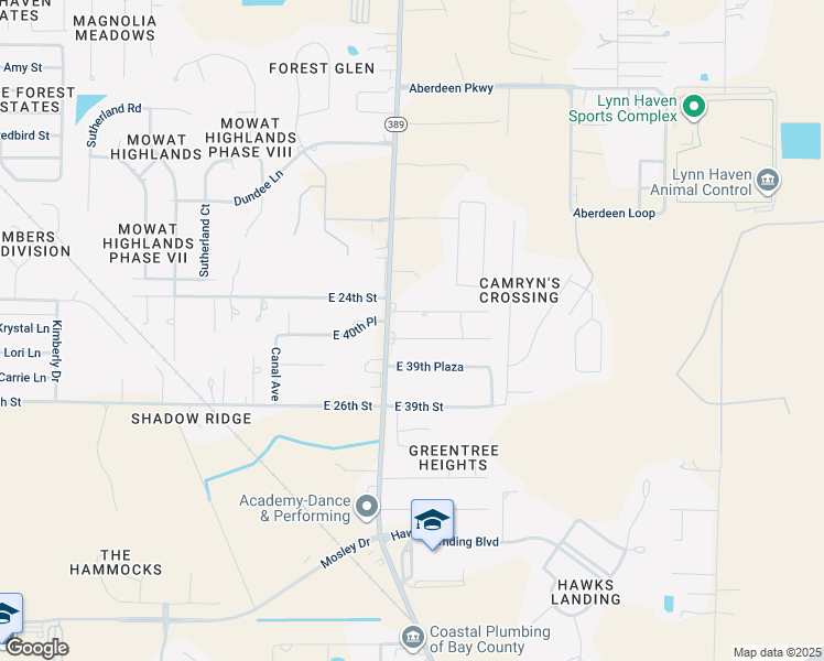 map of restaurants, bars, coffee shops, grocery stores, and more near 2521 East 40th Court in Panama City