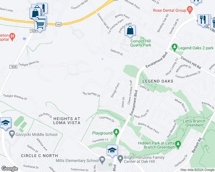map of restaurants, bars, coffee shops, grocery stores, and more near 6516 Rotan Drive in Austin