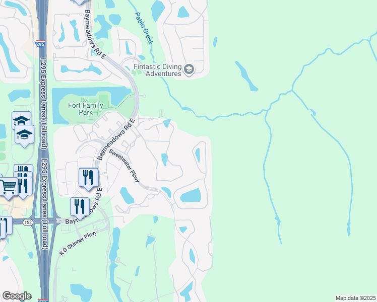 map of restaurants, bars, coffee shops, grocery stores, and more near 8517 Little Swift Circle in Jacksonville