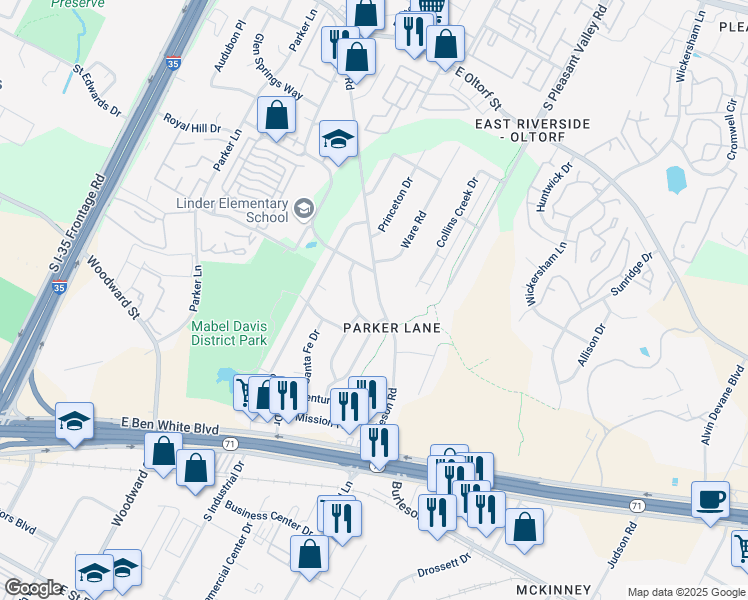 map of restaurants, bars, coffee shops, grocery stores, and more near in Austin
