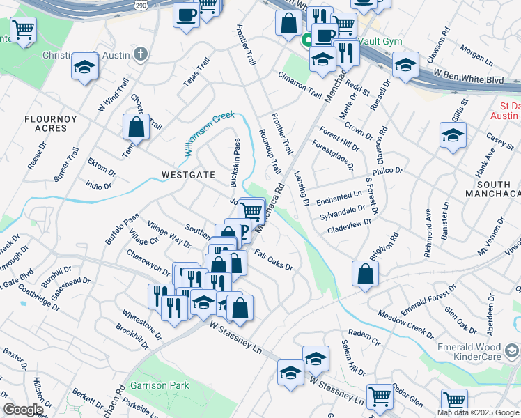 map of restaurants, bars, coffee shops, grocery stores, and more near 4908 Menchaca Road in Austin