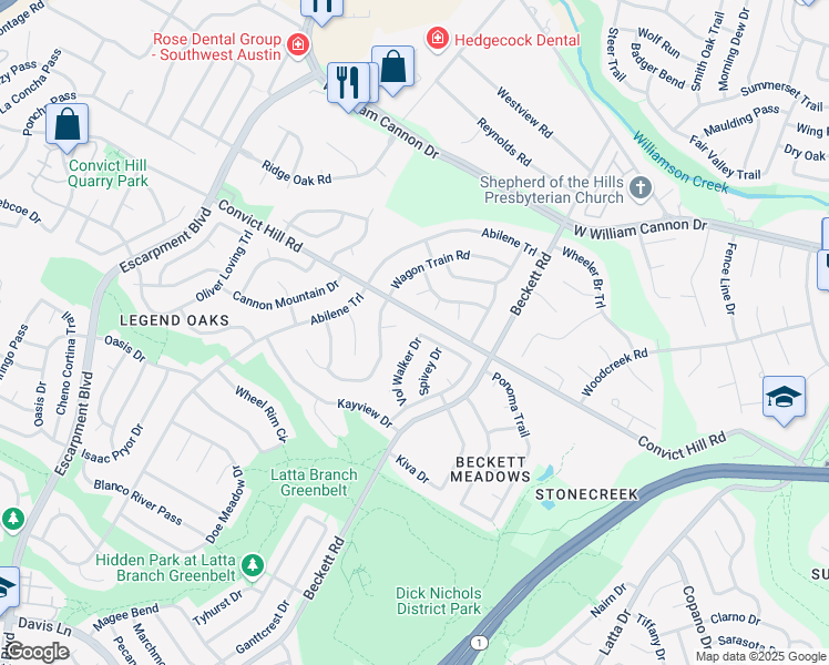 map of restaurants, bars, coffee shops, grocery stores, and more near 5602 Wagon Train Cove in Austin