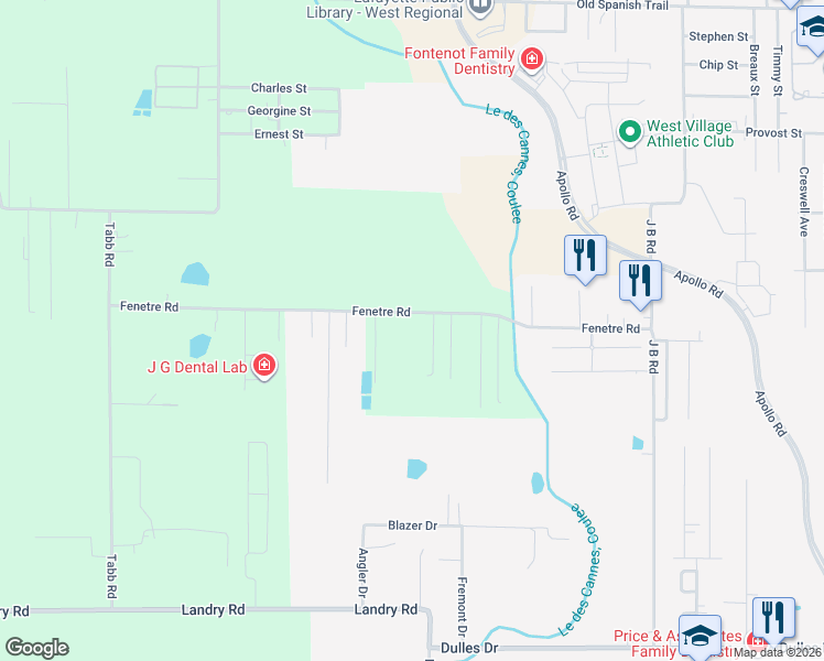 map of restaurants, bars, coffee shops, grocery stores, and more near 427 Fenetre Road in Scott