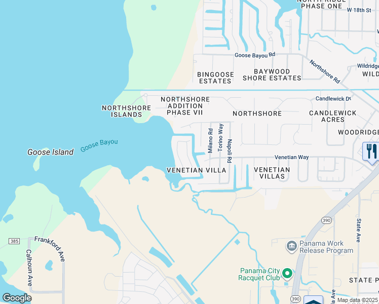 map of restaurants, bars, coffee shops, grocery stores, and more near 1333 Capri Drive in Panama City