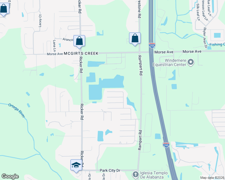map of restaurants, bars, coffee shops, grocery stores, and more near 7405 Prosperity Park Road North in Jacksonville