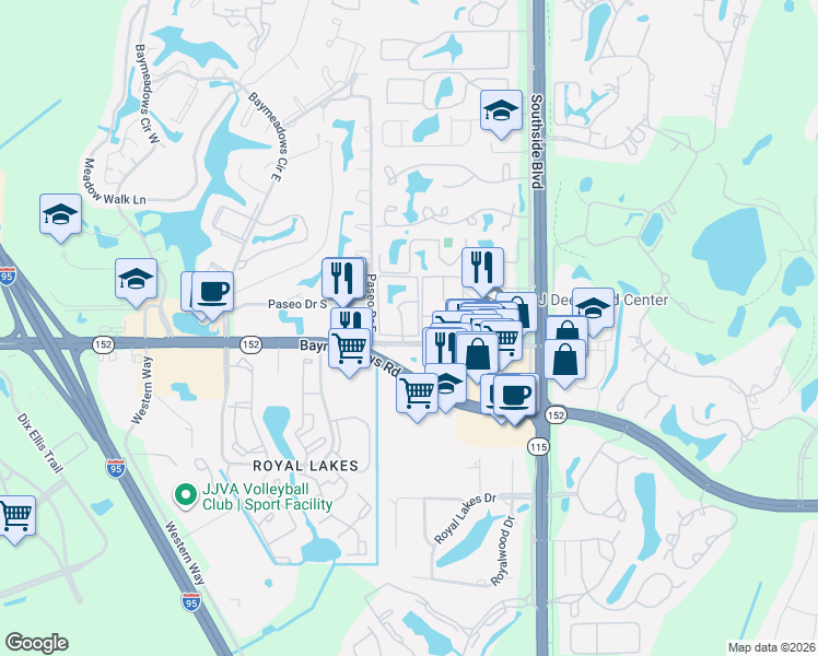 map of restaurants, bars, coffee shops, grocery stores, and more near in Jacksonville