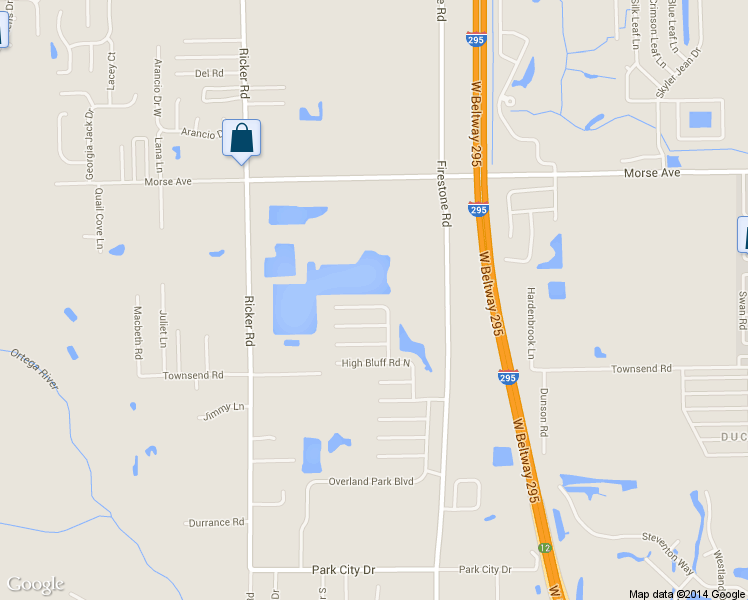 map of restaurants, bars, coffee shops, grocery stores, and more near 7355 Prosperity Park Road North in Jacksonville
