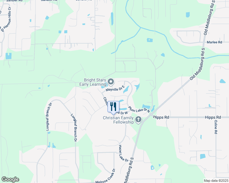 map of restaurants, bars, coffee shops, grocery stores, and more near 9667 Mayville Drive East in Jacksonville