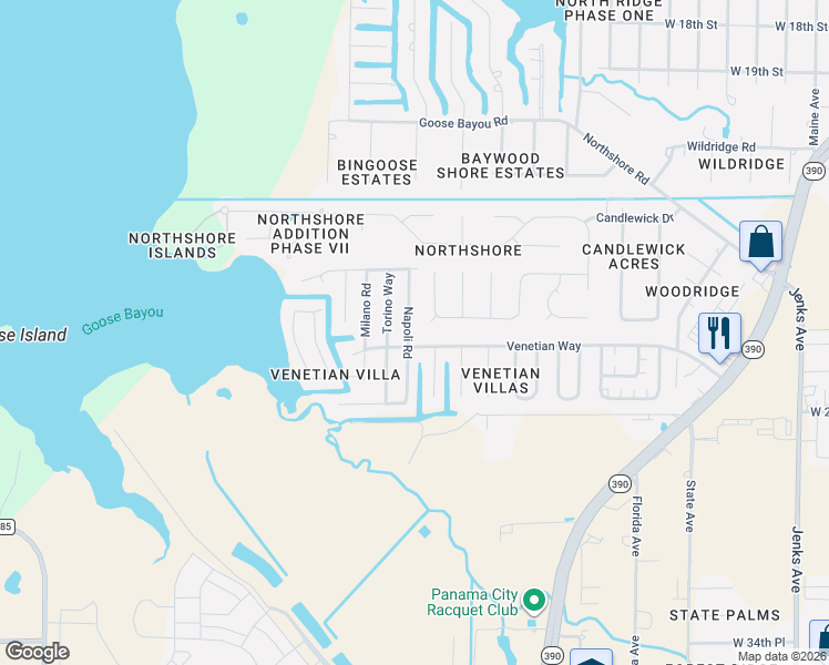 map of restaurants, bars, coffee shops, grocery stores, and more near 4014 Napoli Road in Panama City