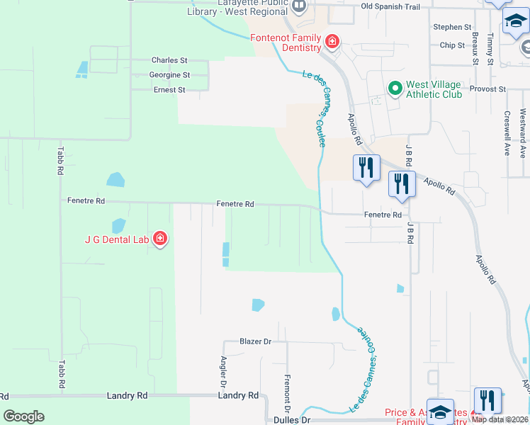 map of restaurants, bars, coffee shops, grocery stores, and more near 427 Fenetre Road in Scott