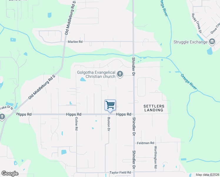 map of restaurants, bars, coffee shops, grocery stores, and more near 6934 Monica Court in Jacksonville