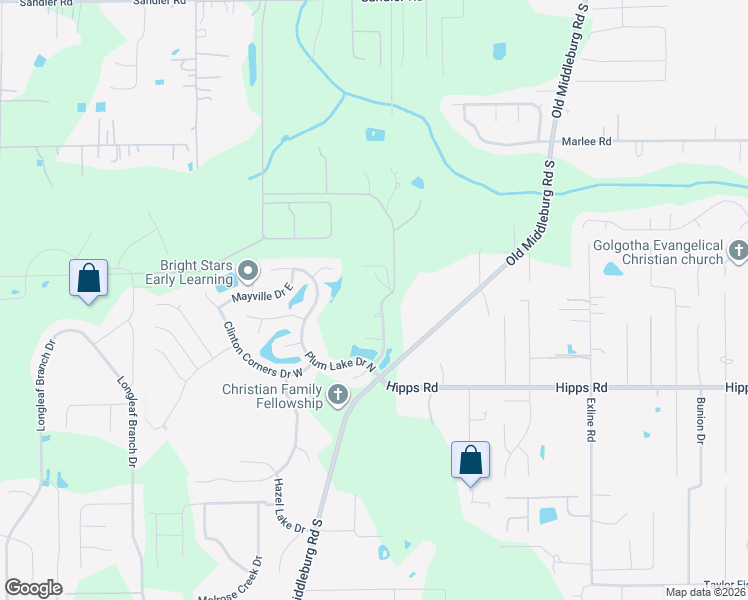 map of restaurants, bars, coffee shops, grocery stores, and more near 6842 Plum Lake Lane East in Jacksonville