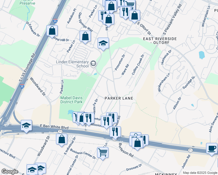map of restaurants, bars, coffee shops, grocery stores, and more near 3007 Matador Drive in Austin