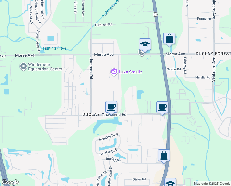 map of restaurants, bars, coffee shops, grocery stores, and more near 6205 Townsend Road in Jacksonville