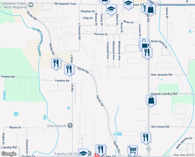 map of restaurants, bars, coffee shops, grocery stores, and more near 1313 Apollo Road in Scott