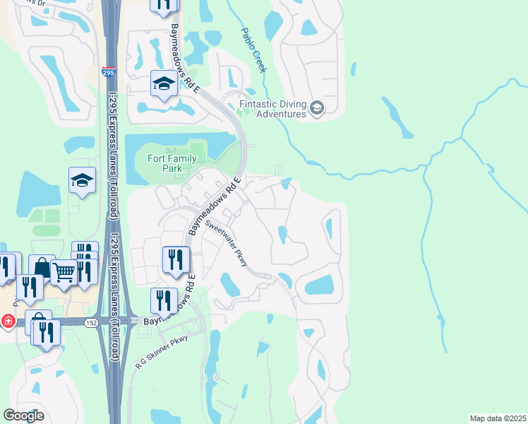 map of restaurants, bars, coffee shops, grocery stores, and more near 11601 Annie Mae Place in Jacksonville