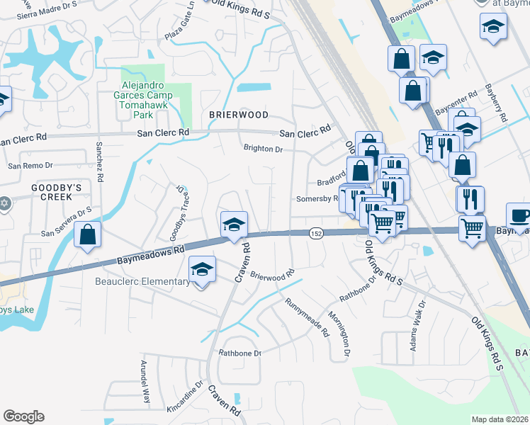 map of restaurants, bars, coffee shops, grocery stores, and more near 4921 Jackman Court in Jacksonville