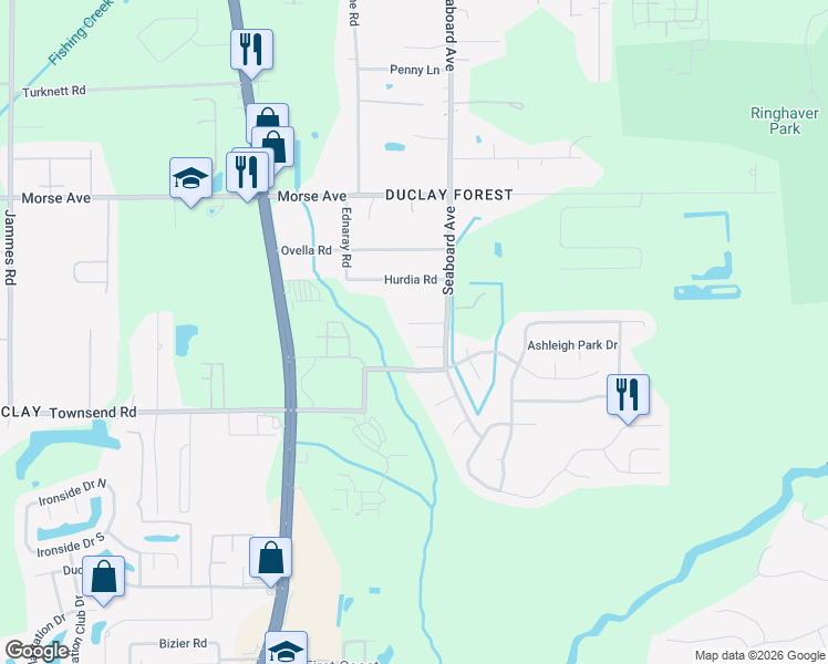 map of restaurants, bars, coffee shops, grocery stores, and more near 5724 Guana Park Court in Jacksonville