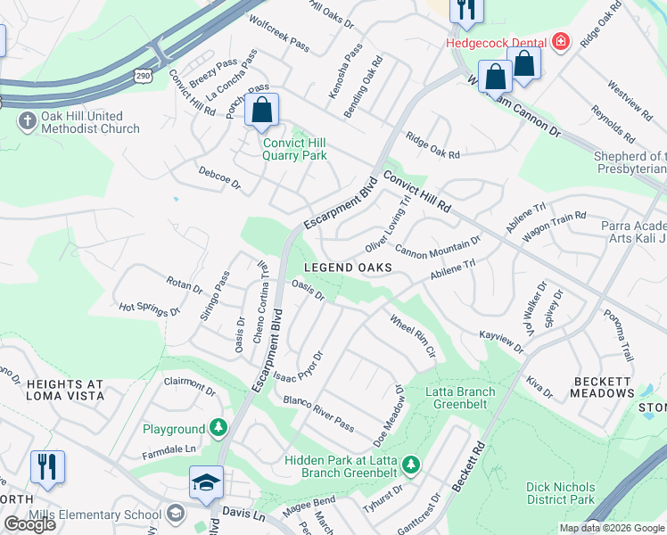 map of restaurants, bars, coffee shops, grocery stores, and more near 6204 Oliver Loving Trail in Austin