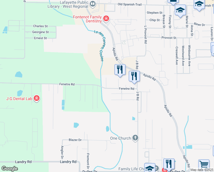 map of restaurants, bars, coffee shops, grocery stores, and more near 220B Fenetre Road in Scott