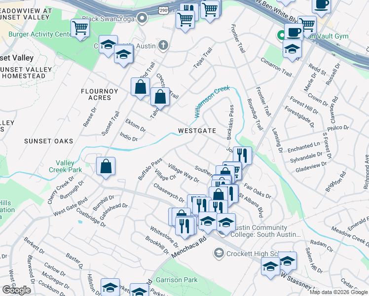 map of restaurants, bars, coffee shops, grocery stores, and more near 2311 Fair Oaks Drive in Austin