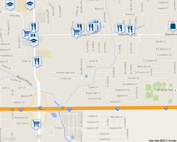 map of restaurants, bars, coffee shops, grocery stores, and more near 2316 Keene Dr in Sulphur