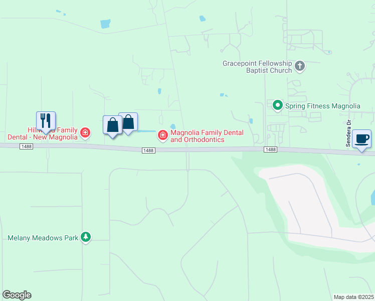 map of restaurants, bars, coffee shops, grocery stores, and more near Farm to Market 1488 Rd & Superior Rd in Magnolia