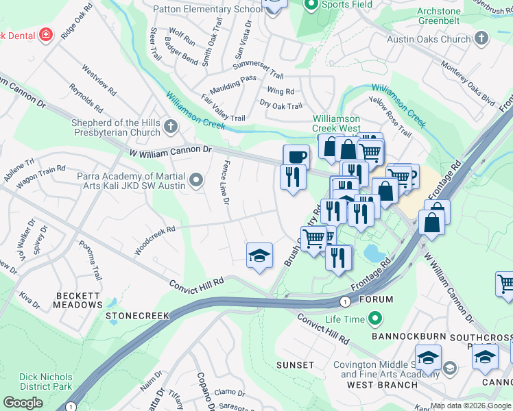 map of restaurants, bars, coffee shops, grocery stores, and more near 6904 Range Oak Circle in Austin