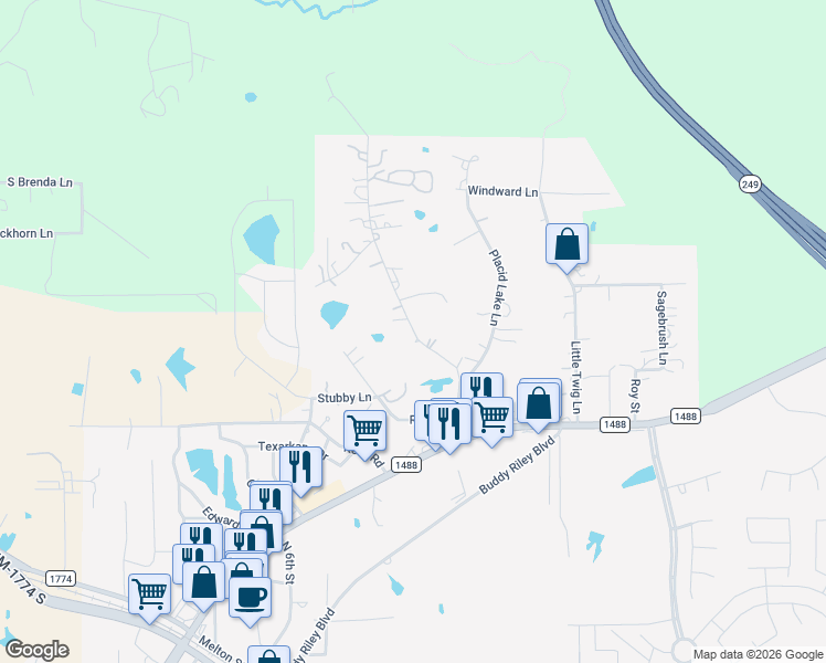 map of restaurants, bars, coffee shops, grocery stores, and more near 419 Dogwood Trail in Magnolia