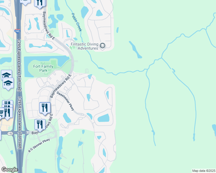 map of restaurants, bars, coffee shops, grocery stores, and more near 8597 Little Swift Circle in Jacksonville