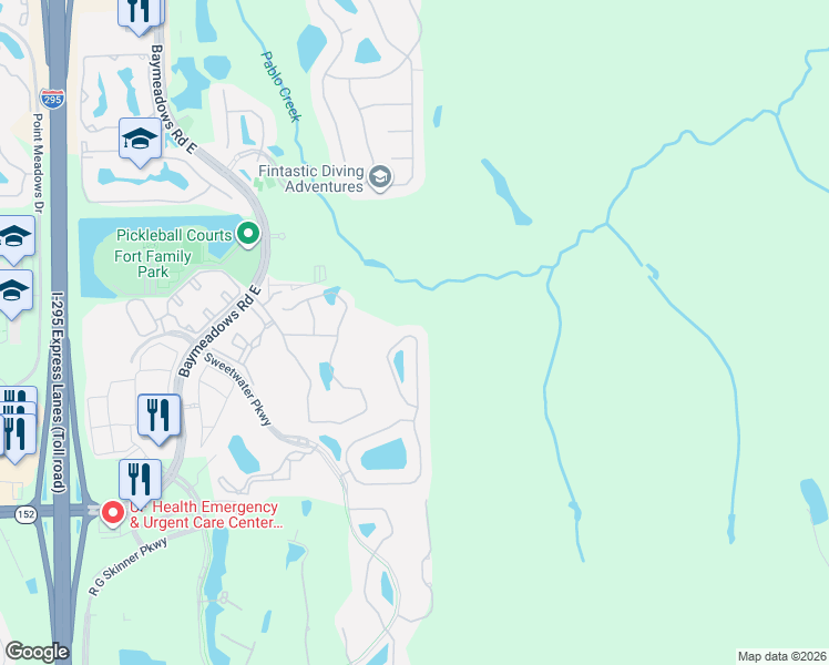 map of restaurants, bars, coffee shops, grocery stores, and more near 8597 Little Swift Circle in Jacksonville