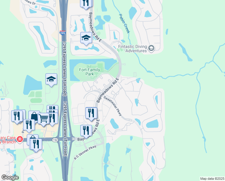 map of restaurants, bars, coffee shops, grocery stores, and more near 8540 Homeplace Drive in Jacksonville