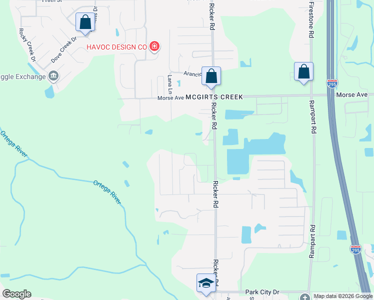 map of restaurants, bars, coffee shops, grocery stores, and more near 6982 Townsend Road in Jacksonville