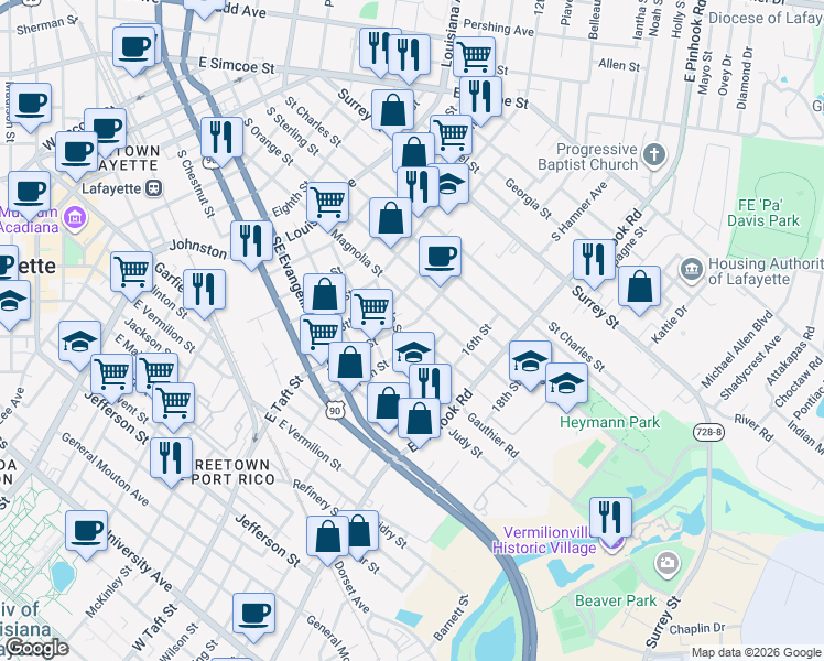 map of restaurants, bars, coffee shops, grocery stores, and more near 508 14th Street in Lafayette