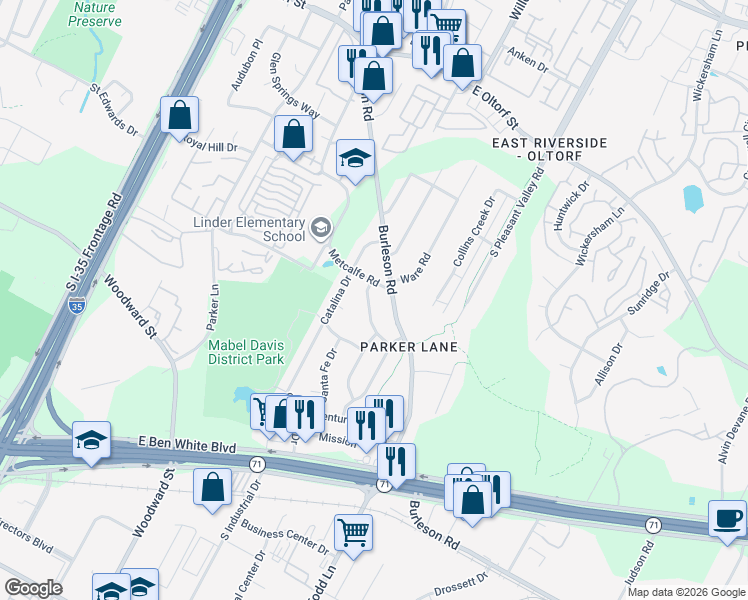 map of restaurants, bars, coffee shops, grocery stores, and more near 3007 Matador Drive in Austin