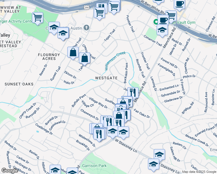 map of restaurants, bars, coffee shops, grocery stores, and more near 5200 Periwinkle Path in Austin