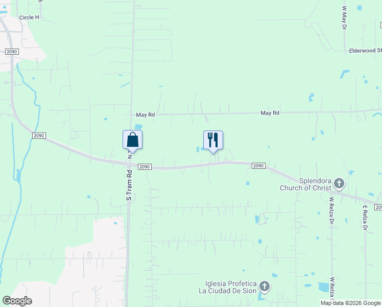 map of restaurants, bars, coffee shops, grocery stores, and more near 27647 Farm to Market Road 2090 in Splendora