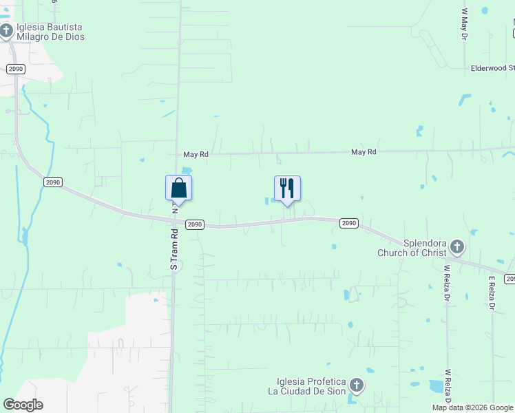 map of restaurants, bars, coffee shops, grocery stores, and more near 27647 Farm to Market Road 2090 in Splendora