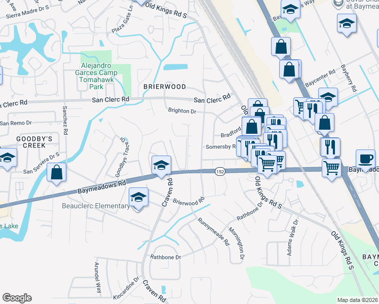 map of restaurants, bars, coffee shops, grocery stores, and more near 4921 Jackman Court in Jacksonville
