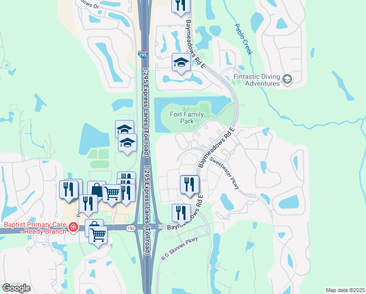 map of restaurants, bars, coffee shops, grocery stores, and more near 8091 Summerside Circle in Jacksonville
