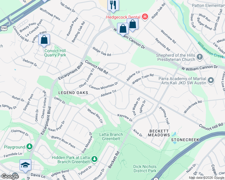 map of restaurants, bars, coffee shops, grocery stores, and more near 5808 Abilene Trail in Austin