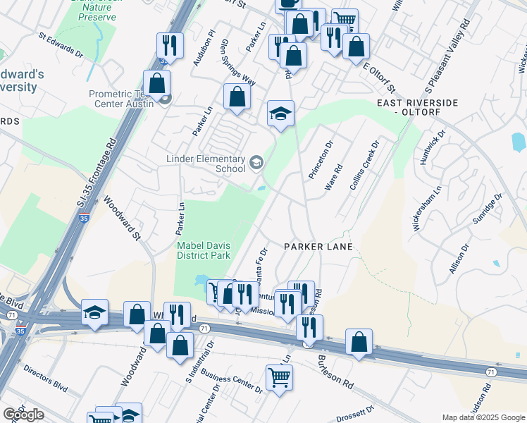 map of restaurants, bars, coffee shops, grocery stores, and more near 3102 Catalina Drive in Austin